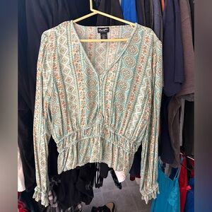 Wrangler Women's Teal and Coral Boho Peasant Blouse